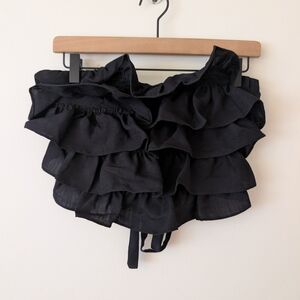 Mable Womens Small 100% Cotton Strapless Black Ruffle Crop Top Cottage Coquette